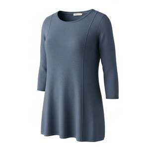 Cynthia Rowley 100% 2-Ply Cashmere 3/4 Sleeve Seamed Tunic Sweater Slate Blue M
